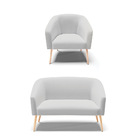 Sofá Namoradeira E Poltrona Pé Palito Natural Stella Linho D0