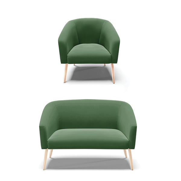 Sofá Namoradeira E Poltrona Pé Palito Natural Stella Suede D0