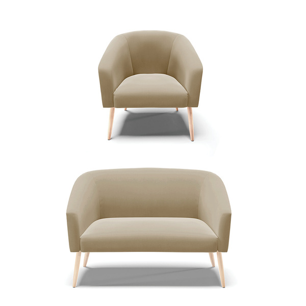 Sofá Namoradeira E Poltrona Pé Palito Natural Stella Suede D0