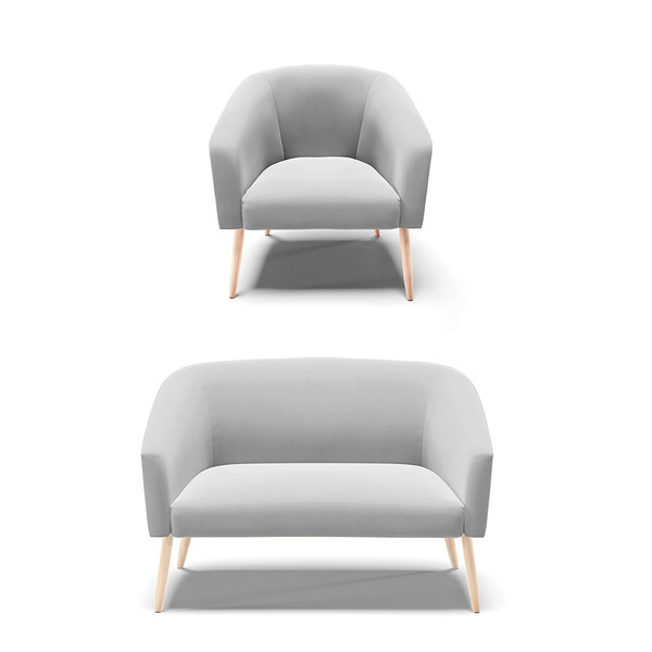 Sofá Namoradeira E Poltrona Pé Palito Natural Stella Suede D0