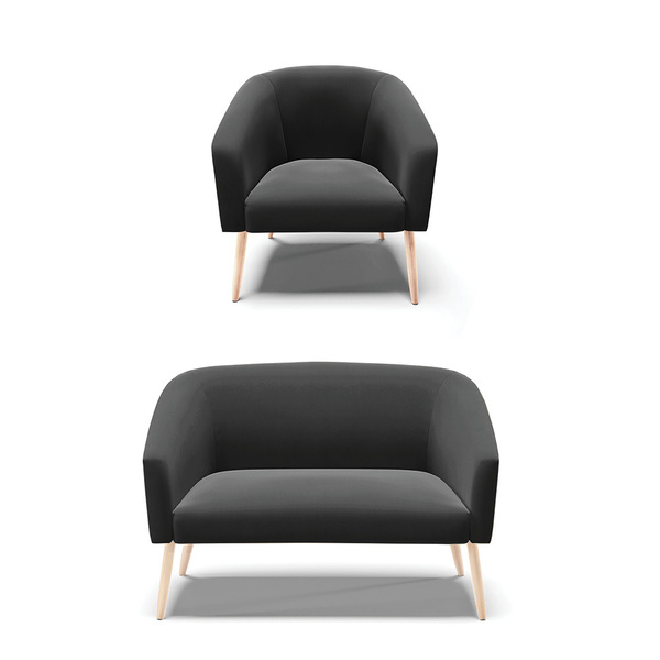 Sofá Namoradeira E Poltrona Pé Palito Natural Stella Suede D0