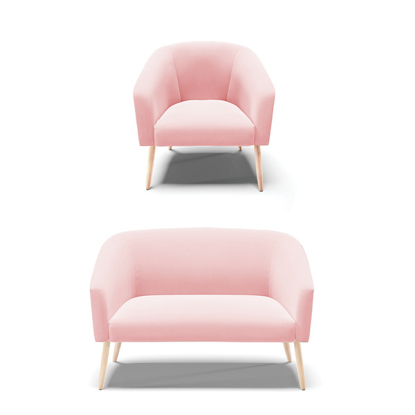 Sofá Namoradeira E Poltrona Pé Palito Natural Stella Suede D0