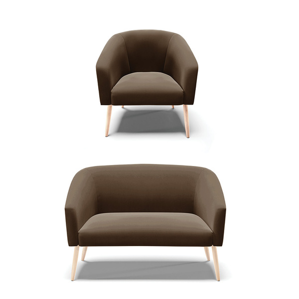 Sofá Namoradeira E Poltrona Pé Palito Natural Stella Suede D0