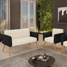 Sofá Namoradeira E Poltrona Pés Palito Castanho Elisa Preto/l