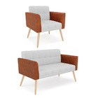 Sofá Namoradeira E Poltrona Pés Palito Natural Elisa Nozes/li