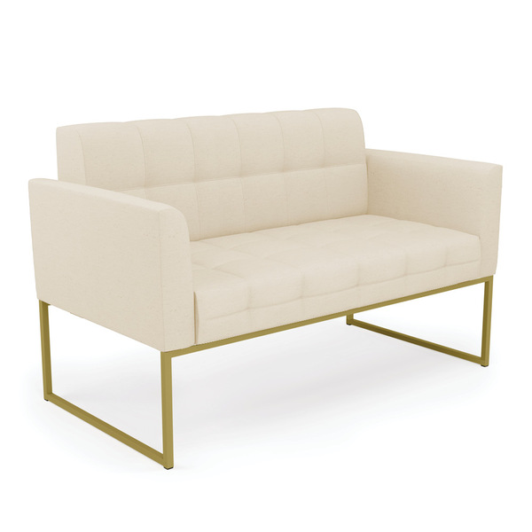 Sofá Namoradeira Elisa Linho Base Metálica Industrial Dourado