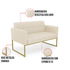 Sofá Namoradeira Elisa Linho Base Metálica Industrial Dourado