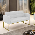 Sofá Namoradeira Elisa Linho Base Metálica Industrial Dourado
