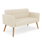 Sofá Namoradeira Elisa Linho Bege A19 Pés Palito Castanho D03