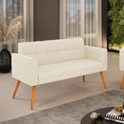 Sofá Namoradeira Elisa Linho Bege A19 Pés Palito Castanho D03