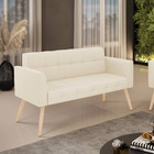 Sofá Namoradeira Elisa Linho Bege A19 Pés Palito Natural D03