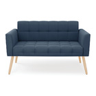 Sofá Namoradeira Elisa Suede Azul Marinho Pés Palito Natural