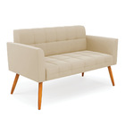 Sofá Namoradeira Elisa Suede Bege Pés Palito Castanho D03 - D