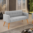 Sofá Namoradeira Elisa Suede Cinza Pés Palito Castanho - D'ro