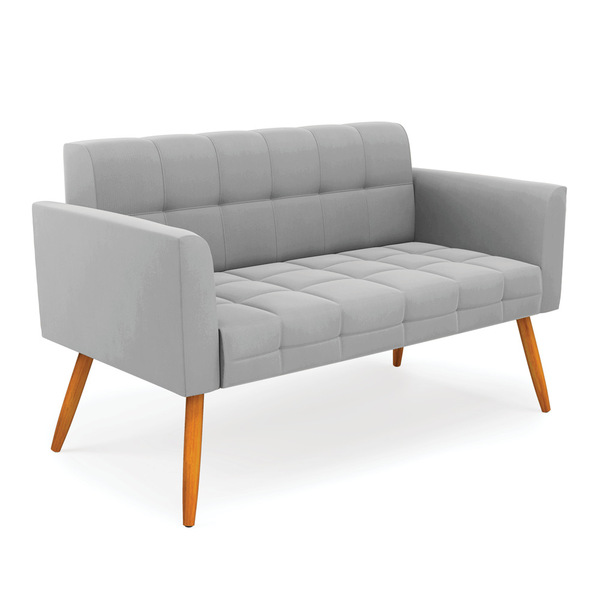 Sofá Namoradeira Elisa Suede Cinza Pés Palito Castanho - D'ro