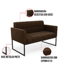 Sofá Namoradeira Elisa Suede Marrom Base Metálica Industrial