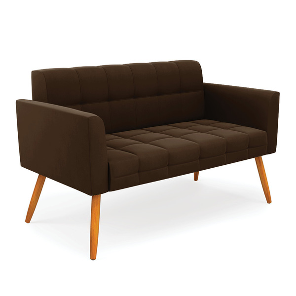 Sofá Namoradeira Elisa Suede Pés Palito Castanho D03 - D'ross