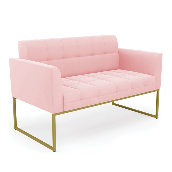 Sofá Namoradeira Elisa Suede Rosa Bebê Base Metálica Industri