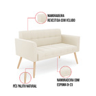 Sofá Namoradeira Elisa Veludo Bege Pés Palito Natural D03 - D