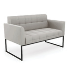 Sofá Namoradeira Elisa Veludo Cinza Base Metálica Industrial