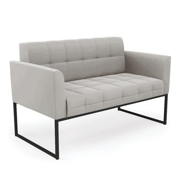 Sofá Namoradeira Elisa Veludo Cinza Base Metálica Industrial