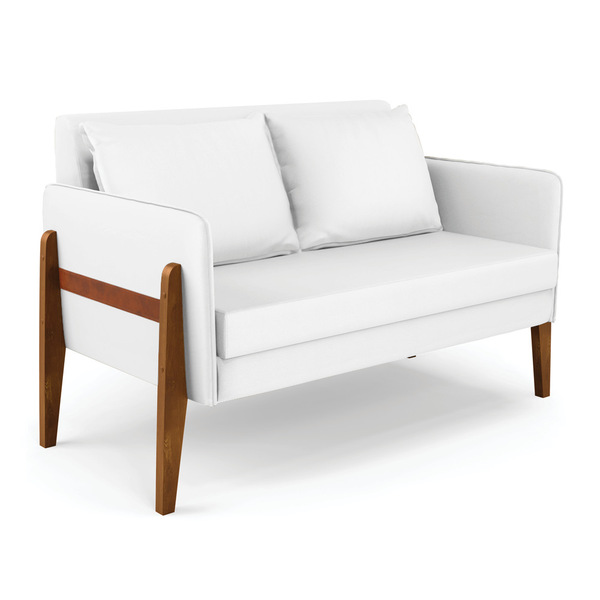 Sofá Namoradeira Lana Corino Branco Base De Madeira - D'rossi