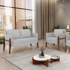 Sofá Namoradeira Lana Linho Cinza A05 Base De Madeira - D'ros