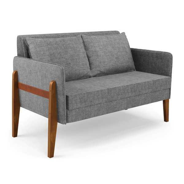 Sofá Namoradeira Lana Linho Grafite A26 Base De Madeira - D'r