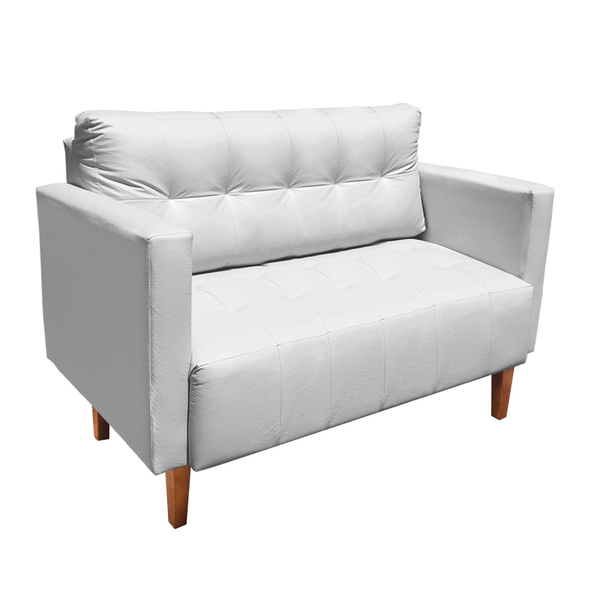Sofá Namoradeira Livia Corino Branco Pés Chanfrado Castanho D