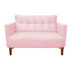 Sofá Namoradeira Livia Suede Rosa Bebê Pés Chanfrado Castanho