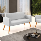 Sofá Namoradeira Pés Palito Castanho Marisa Linho   - A05 Cin