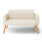 Sofá Namoradeira Pés Palito Castanho Marisa Linho   - A19 Bege