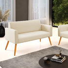 Sofá Namoradeira Pés Palito Castanho Marisa Linho   - A19 Bege