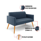 Sofá Namoradeira Pés Palito Castanho Marisa Suede - Azul Mari