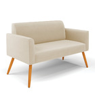 Sofá Namoradeira Pés Palito Castanho Marisa Suede - Bege