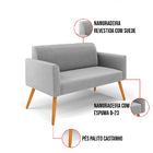 Sofá Namoradeira Pés Palito Castanho Marisa Suede - Cinza