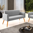 Sofá Namoradeira Pés Palito Castanho Marisa Suede - Cinza