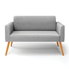 Sofá Namoradeira Pés Palito Castanho Marisa Suede - Cinza