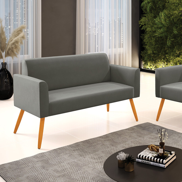 Sofá Namoradeira Pés Palito Castanho Marisa Suede - Grafite