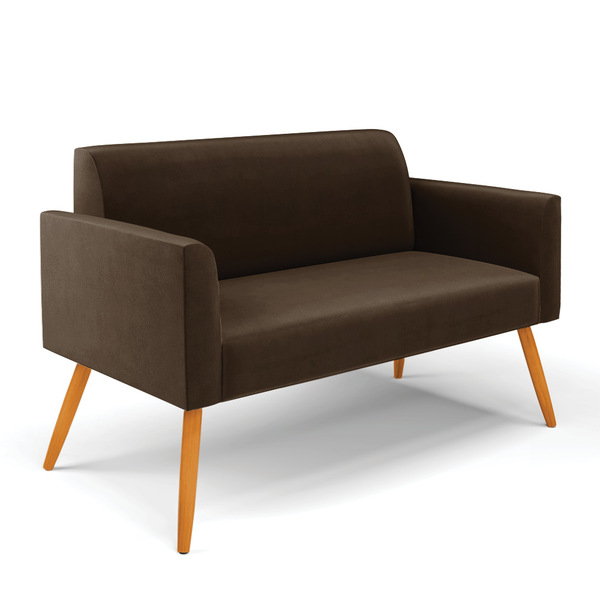 Sofá Namoradeira Pés Palito Castanho Marisa Suede Marrom