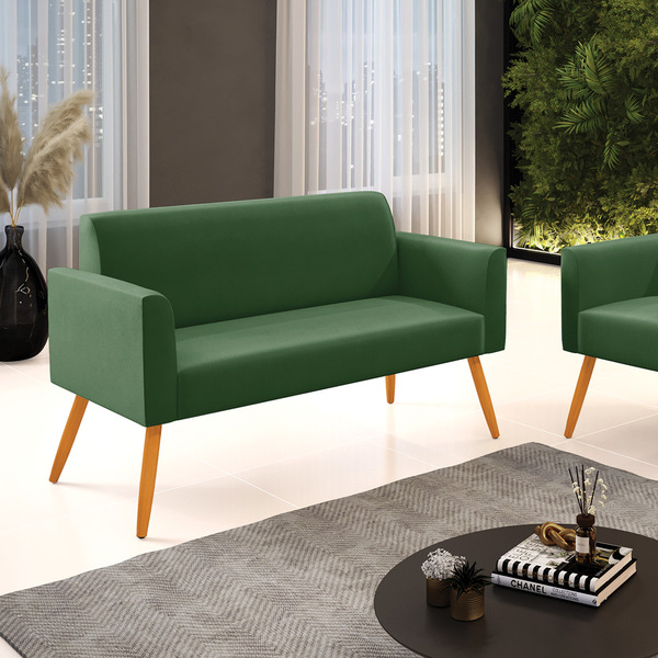 Sofá Namoradeira Pés Palito Castanho Marisa Suede - Verde
