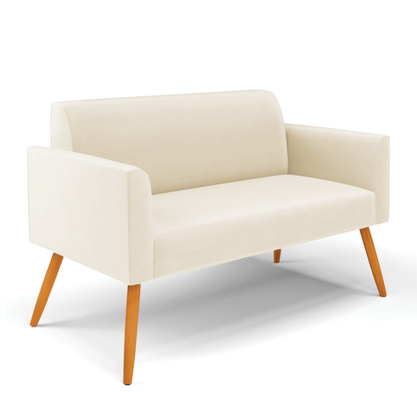 Sofá Namoradeira Pés Palito Castanho Marisa Veludo   - Bege