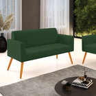 Sofá Namoradeira Pés Palito Castanho Marisa Veludo   - Verde