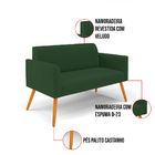 Sofá Namoradeira Pés Palito Castanho Marisa Veludo Verde