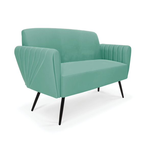 Sofá Namoradeira Pés Palito De Ferro Bruna Suede Azul Turques