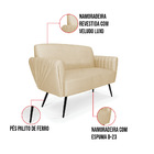 Sofá Namoradeira Pés Palito De Ferro Bruna Veludo Luxo Off Wh