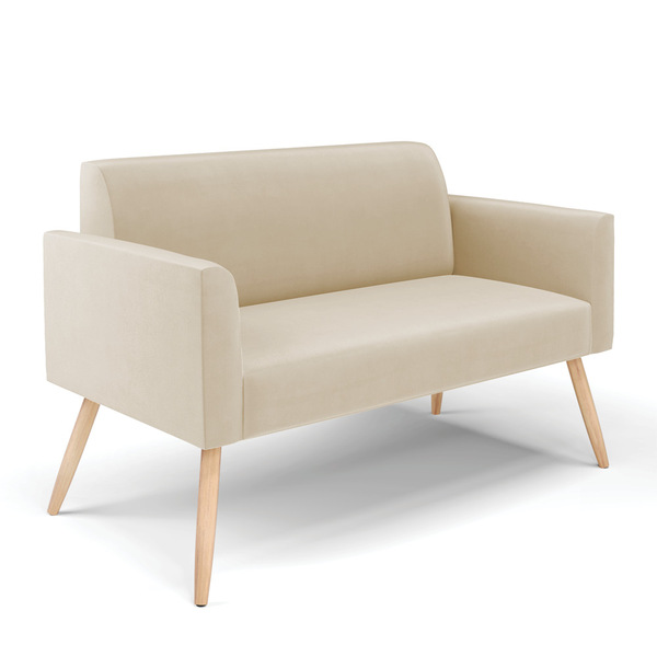 Sofá Namoradeira Pés Palito Natural Marisa Suede - Bege