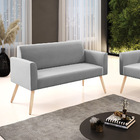 Sofá Namoradeira Pés Palito Natural Marisa Suede - Cinza