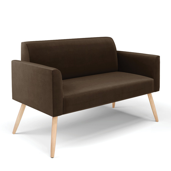 Sofá Namoradeira Pés Palito Natural Marisa Suede - Marrom