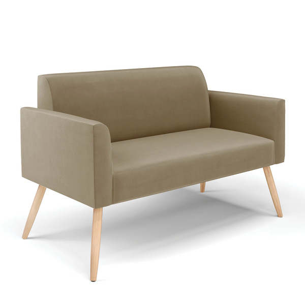 Sofá Namoradeira Pés Palito Natural Marisa Suede - Marrom Rato